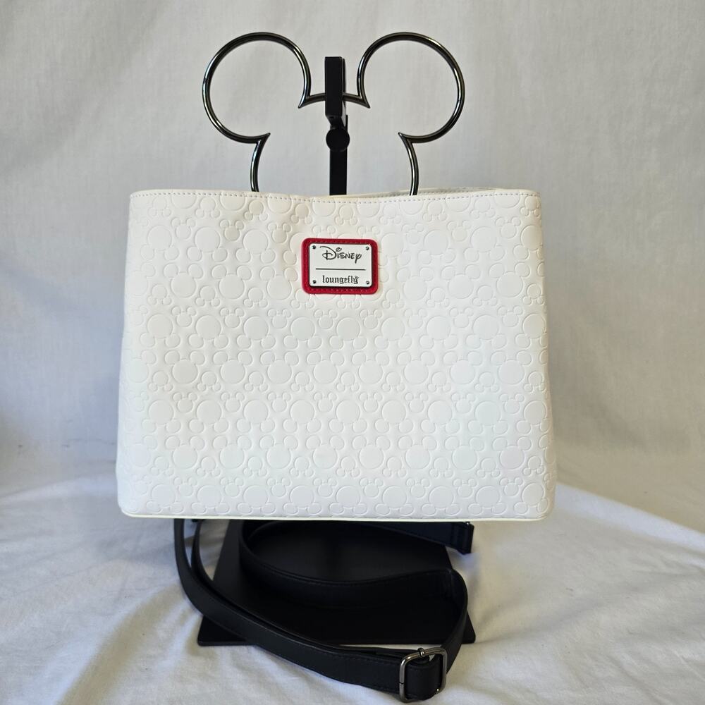 Loungefly Disney Mickey Mouse Figural Handle Satchel White Debossed Ear Pattern